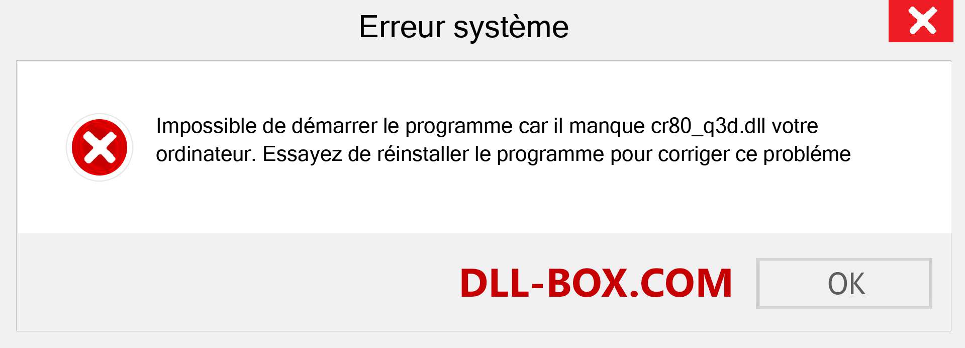 Le fichier cr80_q3d.dll est manquant ?. Télécharger pour Windows 7, 8, 10 - Correction de l'erreur manquante cr80_q3d dll sur Windows, photos, images